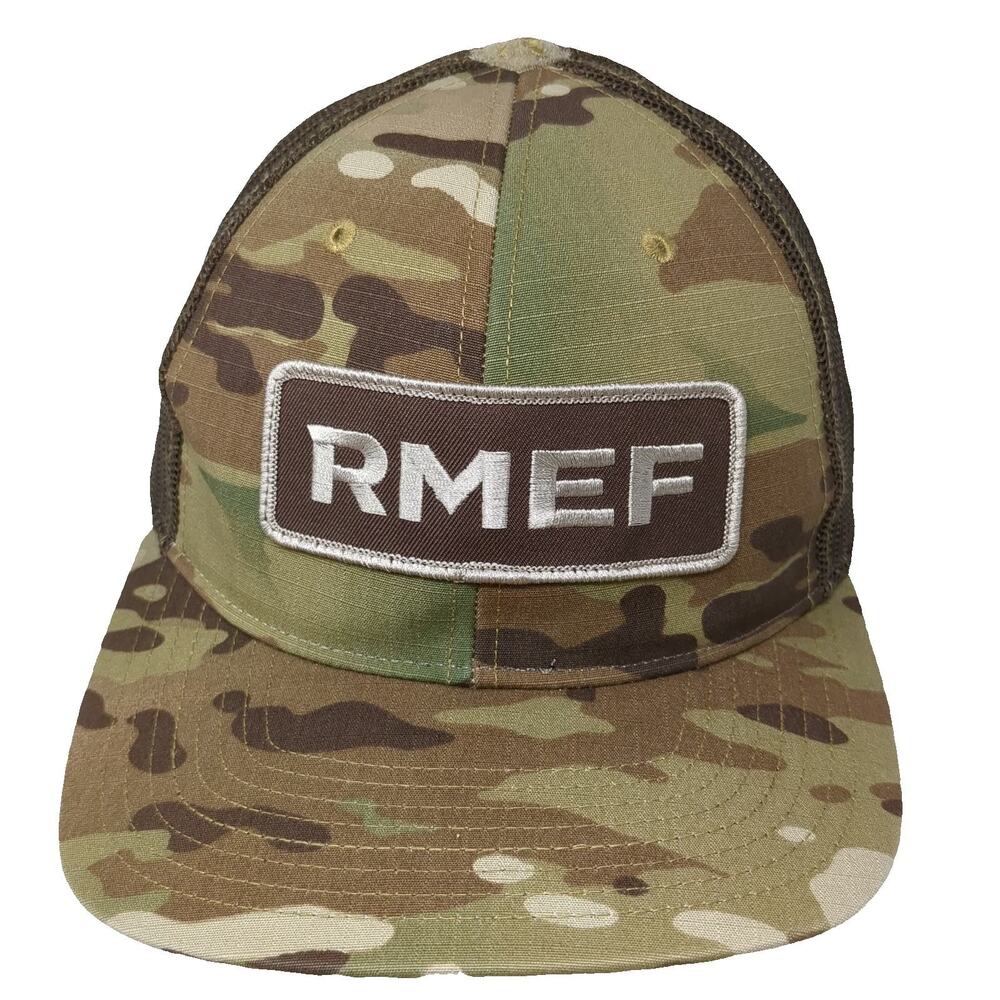 Richardson Trucker Hat Green Camo One Size RMEF Patch Mesh Back Snapback Hunting